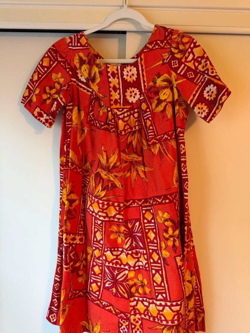 Vintage Made in Hawaii Orange Yellow Tropical Floral Dress Size 12